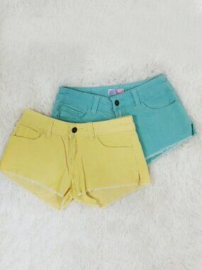 Set of Two Yellow Corduroy Short Shorts Cut Off Shorts Mini b43